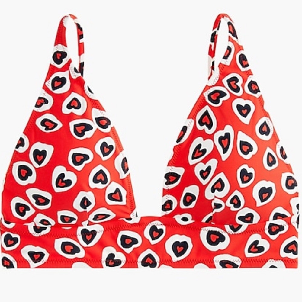 J Crew Deep V-neck bikini top in heart print
